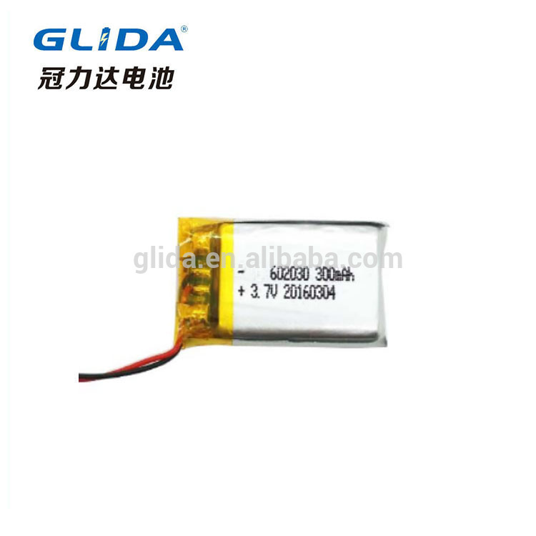 small 3.7V 300mAh Lithium polymer battery 602030 China Manufacturer